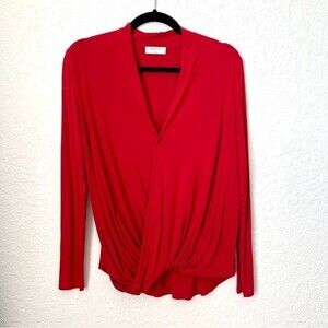 Aritzia Babaton‎ Top S Red Wrap Front Long Sleeve Feminine Holiday Old Money
